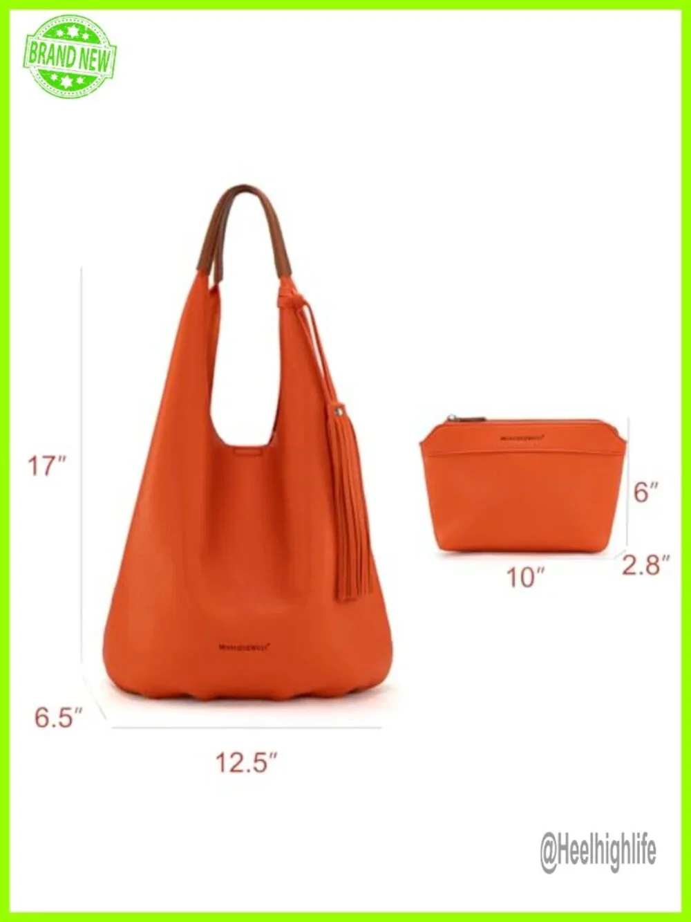 Hobo Bag Set with Tassels Faux Leather Slouchy Shoulder Bag and Cosmetic Pouch